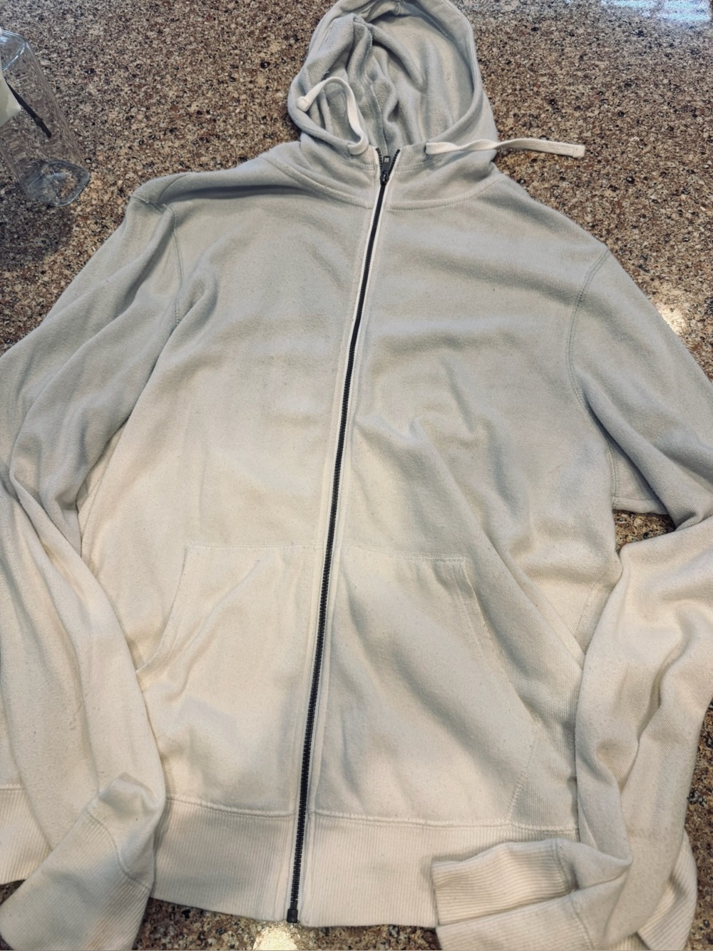 Ombre Light Gray and White Full-Zip Hoodie Jacket